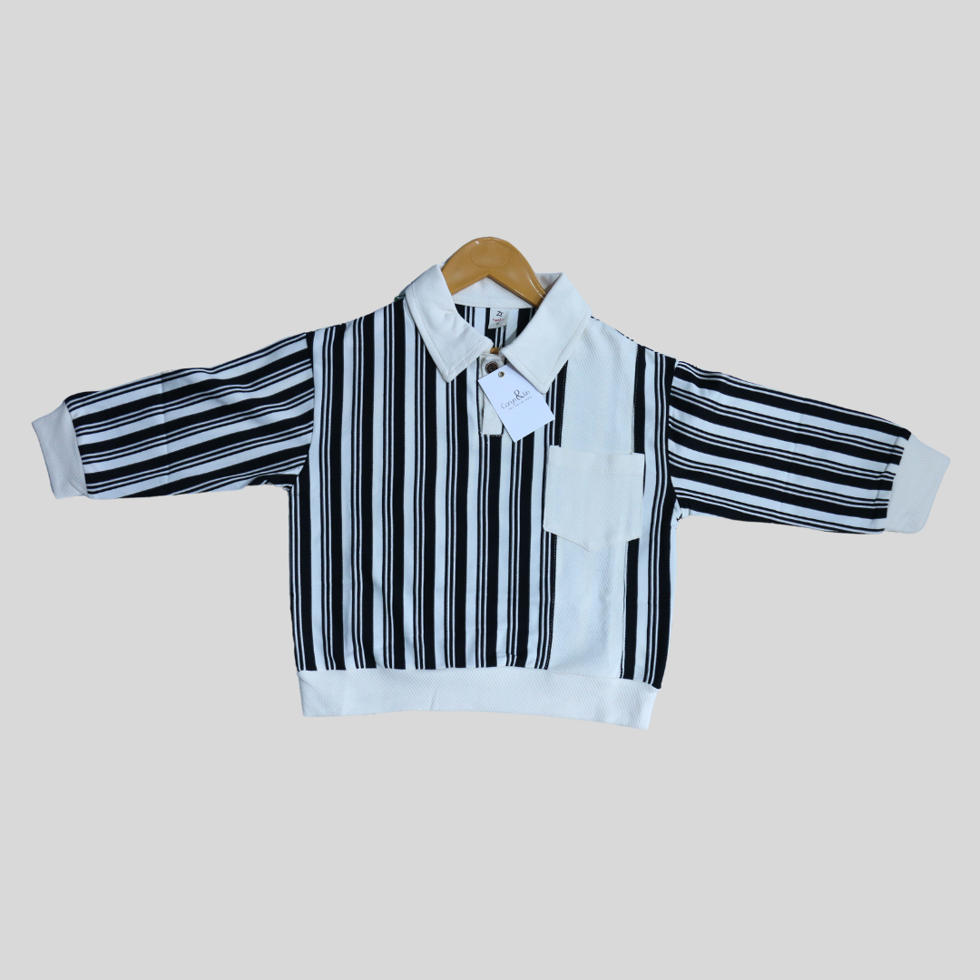Striped Black and White Collared T-Shirt
