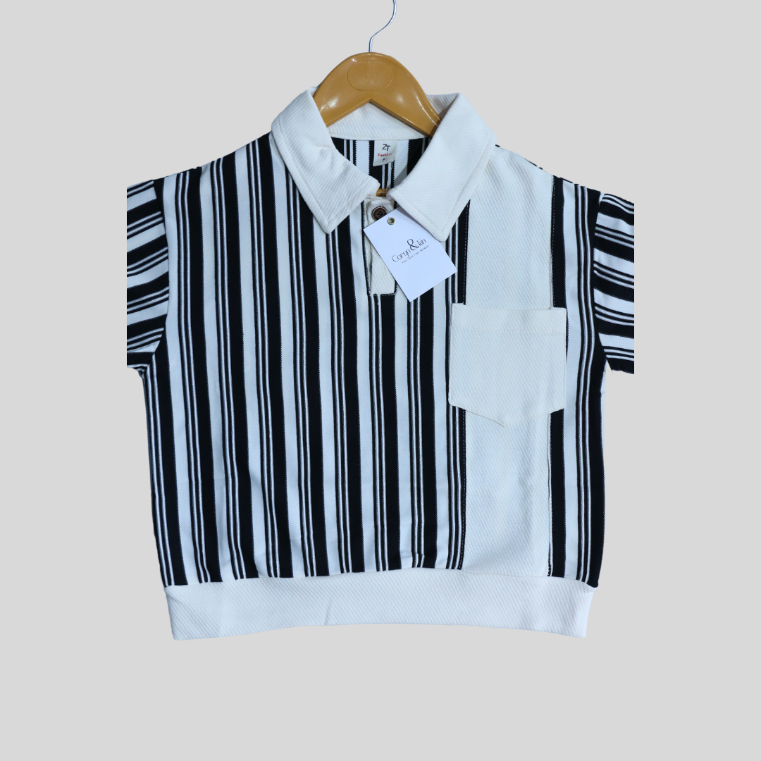 Striped Black and White Collared T-Shirt