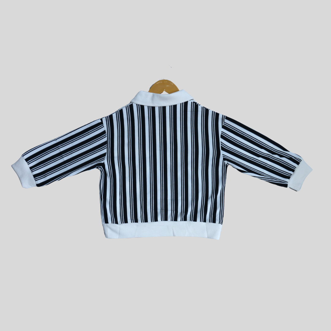 Striped Black and White Collared T-Shirt