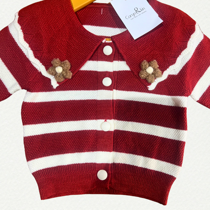 Coryn & Kin Cozy Striped Knit Cardigan – Red & White