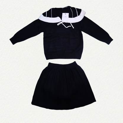 Black Sailor Collar Sweater & Pleated Skirt Set