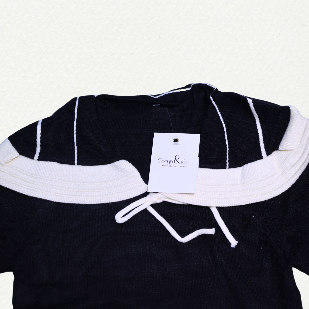 Black Sailor Collar Sweater & Pleated Skirt Set