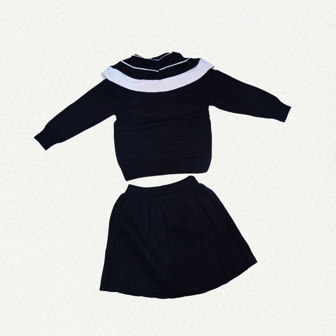 Black Sailor Collar Sweater & Pleated Skirt Set