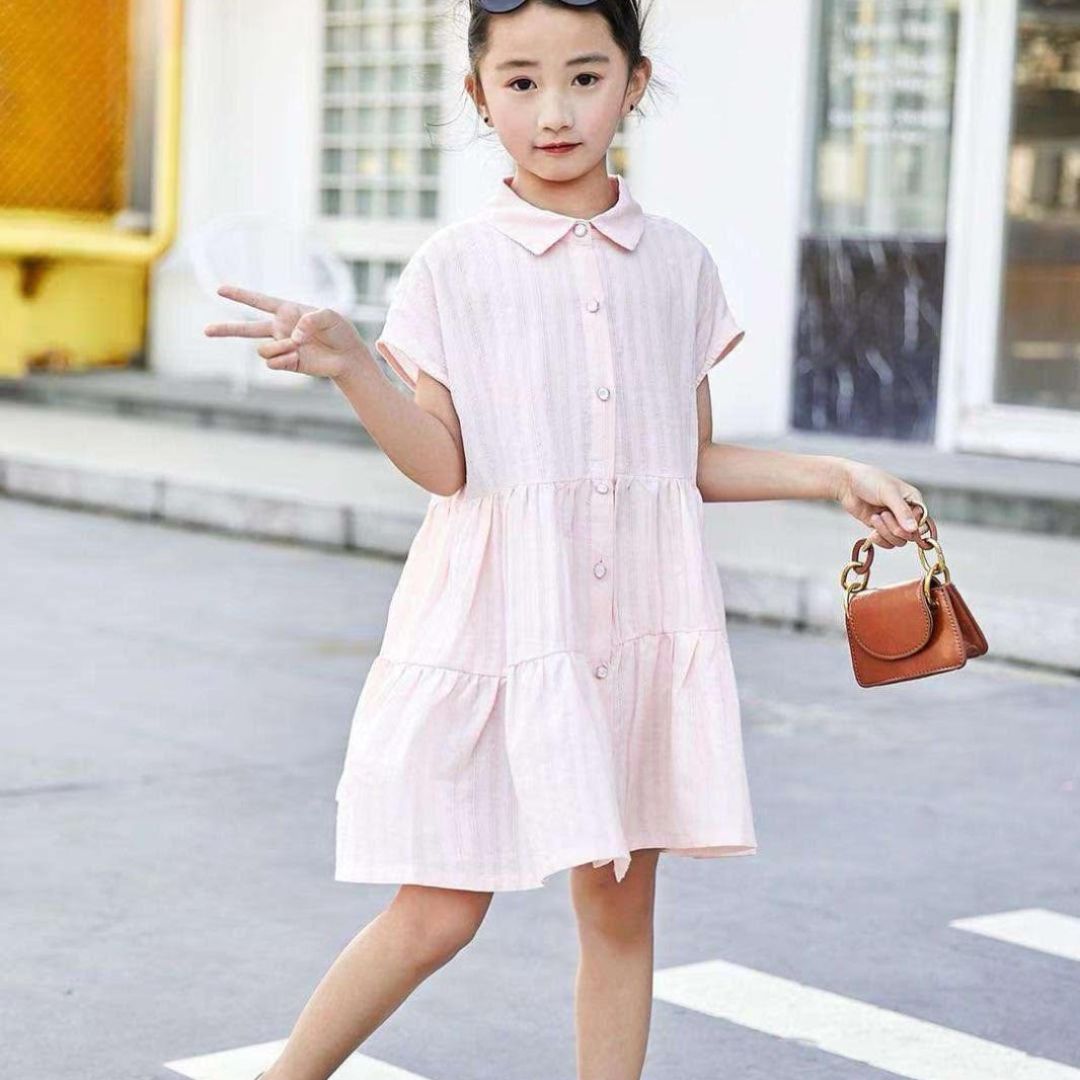 Pastel Peach Button-Down Frock Dress for Girls (3–7 Years)
