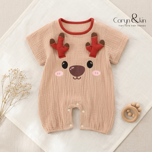 Brown Teddy Baby Boy Romper | Soft Cotton Cute Romper (0–3 Years) | Coryn & Kin