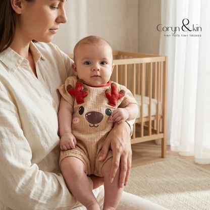 Brown Teddy Baby Boy Romper | Soft Cotton Cute Romper (0–3 Years) | Coryn & Kin