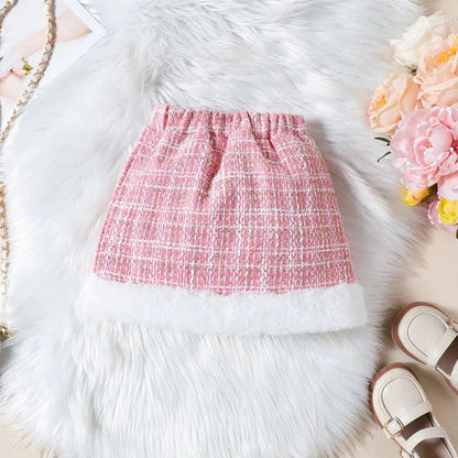 Luxe Tweed Winter Set – 3-Piece Ensemble (Pink & White)