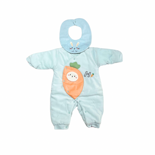 Cozy Bunny Carrot Romper with Matching Bib
