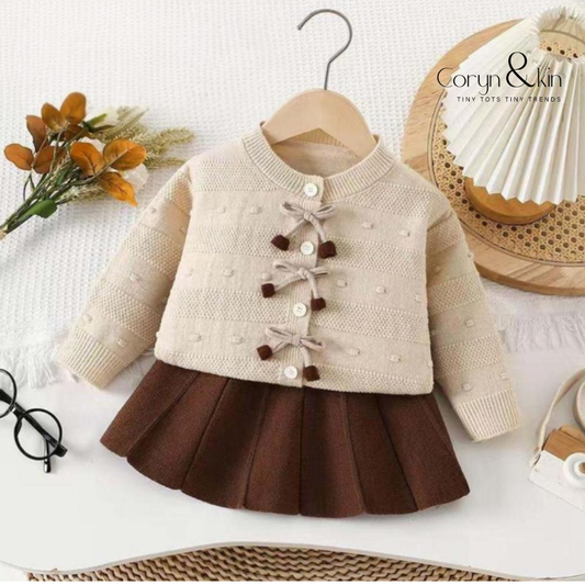 Beige & Brown Sweater Skirt Set