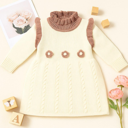 Cozy Knit Ruffle Frock Dress – Cream & Blush