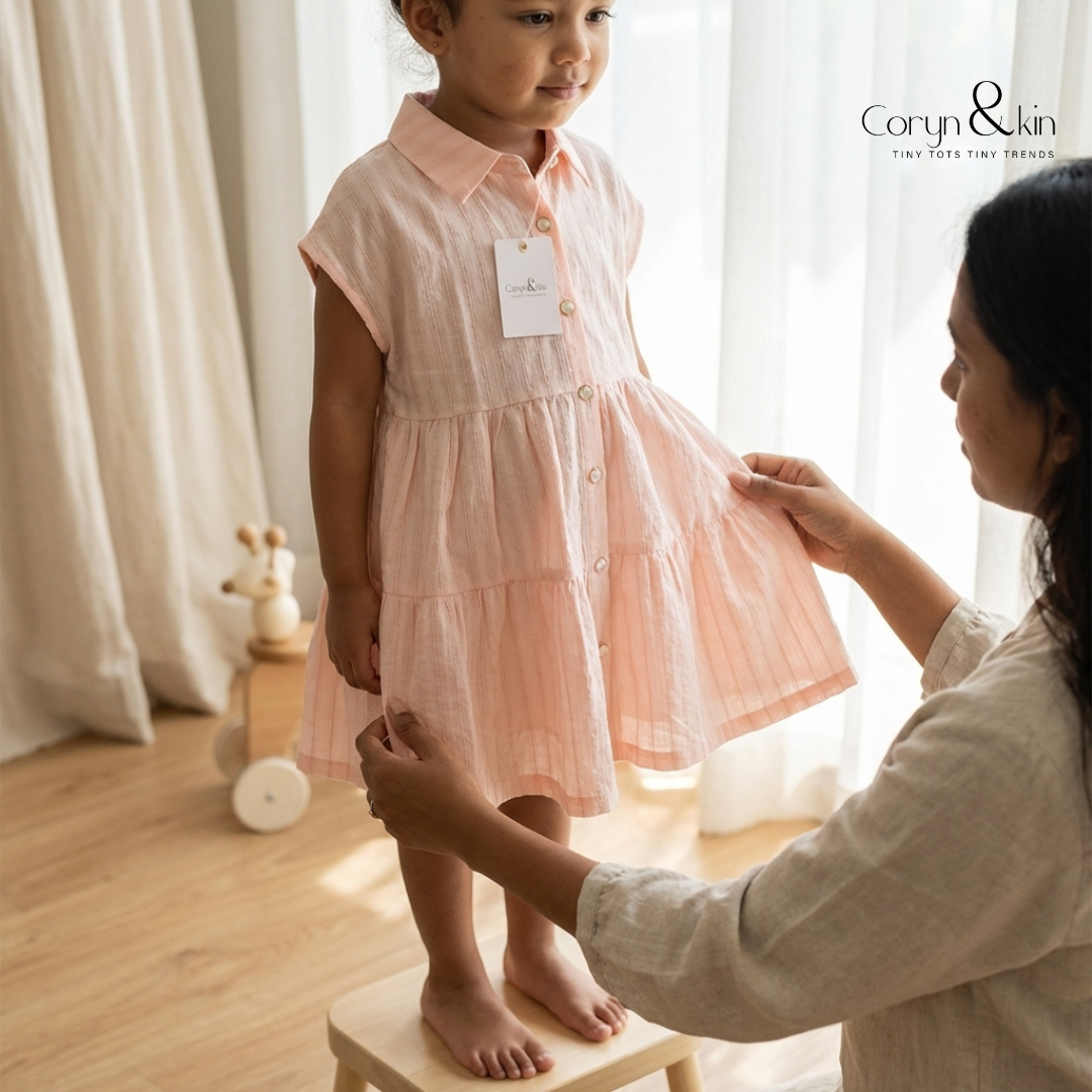 Blush Pink Tiered Dress for Girls | Soft Cotton Summer Dress | Coryn & Kin