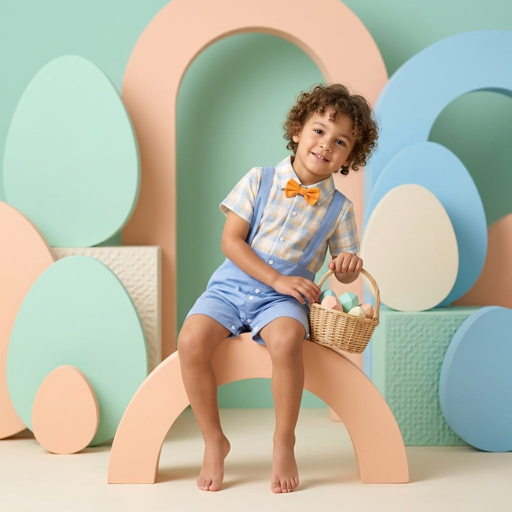 Blue Suspender Baby Boy Set with Bow | Soft Cotton Outfit (0–3 Years) | Coryn & Kin