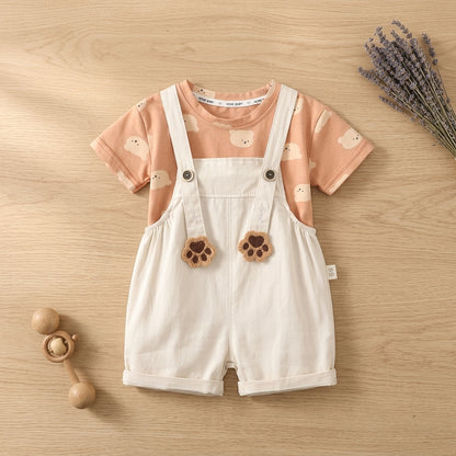 Bear Print Baby Boy Dungaree Set with T-Shirt | Cotton Outfit (0–3 Years) | Coryn & Kin