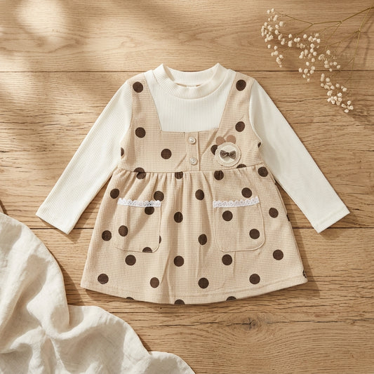 Polka Dot Baby Girl Dress Set with Full Sleeve Top | Cotton Outfit (0–3 Years) | Coryn & Kin