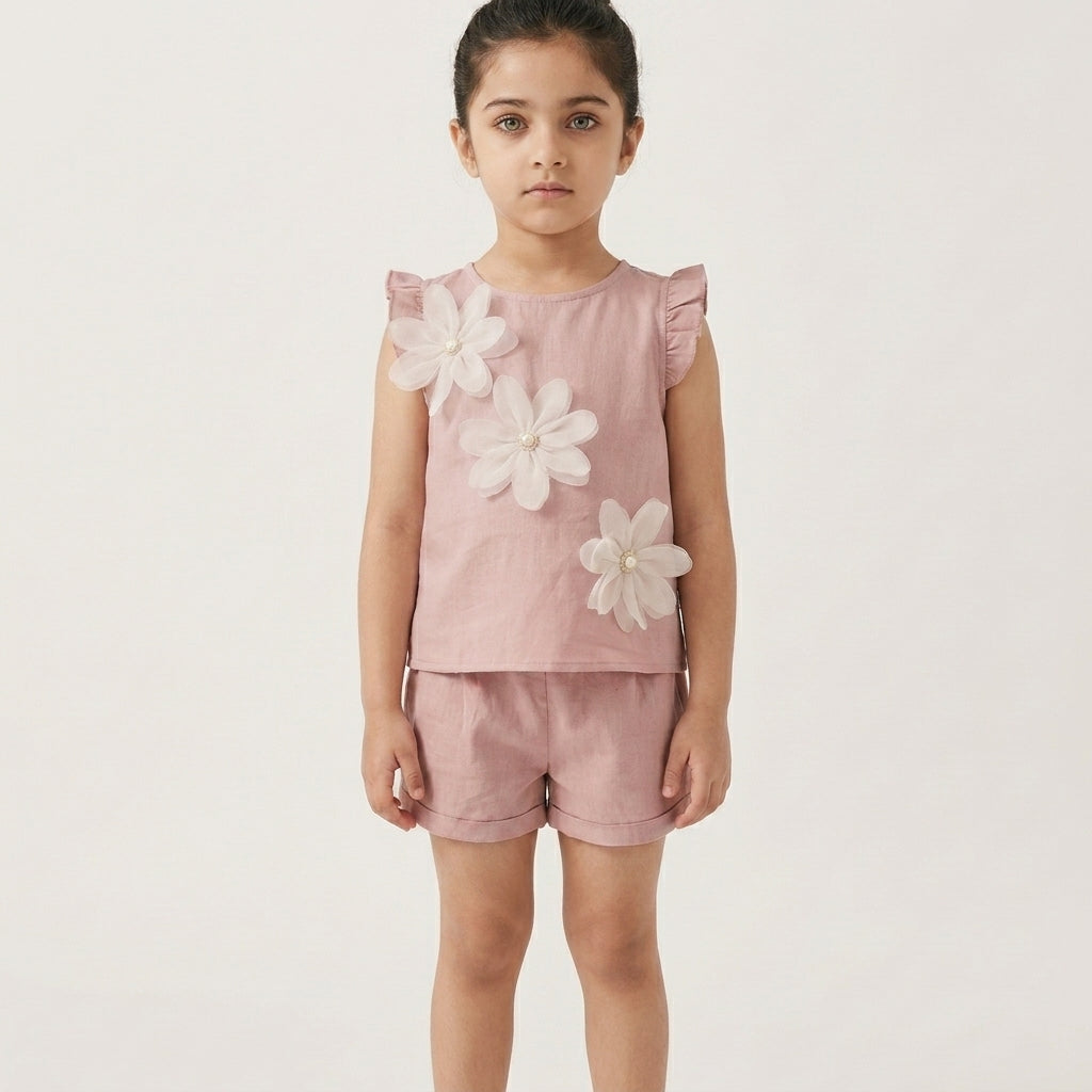 Blush Pink Floral Baby Girl Top & Shorts Set | Elegant Cotton Outfit (0–3 Years) | Coryn & Kin