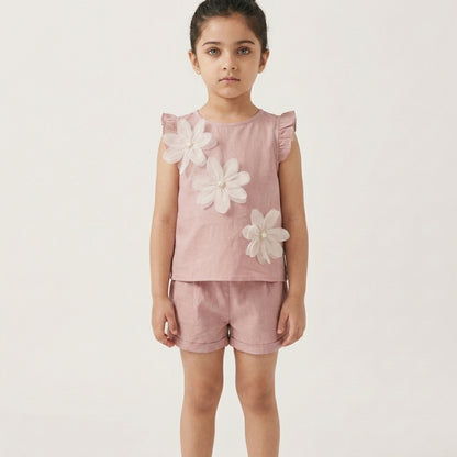 Blush Pink Floral Baby Girl Top & Shorts Set | Elegant Cotton Outfit (0–3 Years) | Coryn & Kin