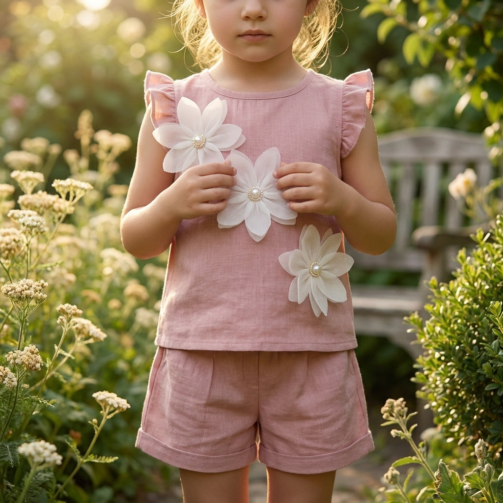 Blush Pink Floral Baby Girl Top & Shorts Set | Elegant Cotton Outfit (0–3 Years) | Coryn & Kin