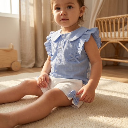 Blue Ruffle Baby Girl Top & Shorts Set | Cotton Summer Outfit (0–3 Years) | Coryn & Kin
