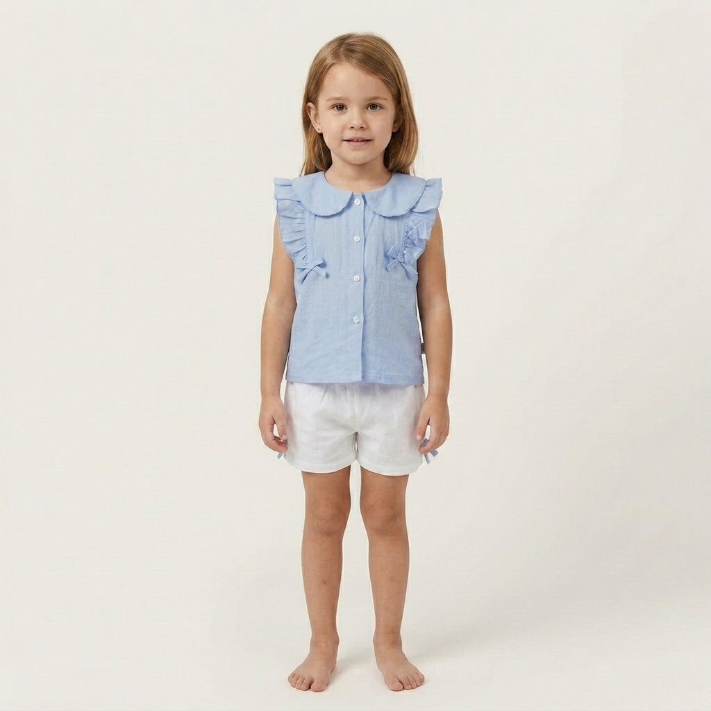 Blue Ruffle Baby Girl Top & Shorts Set | Cotton Summer Outfit (0–3 Years) | Coryn & Kin