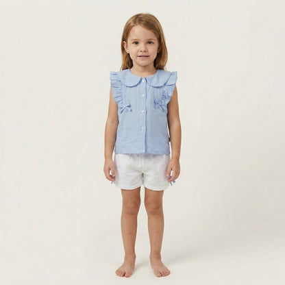 Blue Ruffle Baby Girl Top & Shorts Set | Cotton Summer Outfit (0–3 Years) | Coryn & Kin