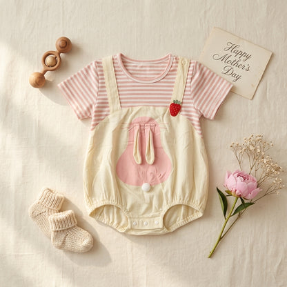 Baby Girl Dungaree Romper Set with Striped T-Shirt | Cute Cotton Outfit (0–3 Years) | Coryn & Kin