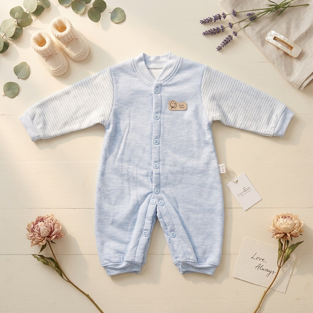 Soft Cotton Baby Romper – Button-Down (Sky Blue)