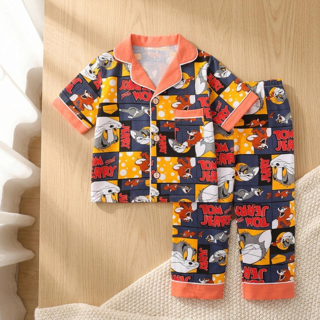 Tom & Jerry Boys Cotton Night Suit Set | Cartoon Print Kids Sleepwear (1–10 Years) | Coryn & Kin