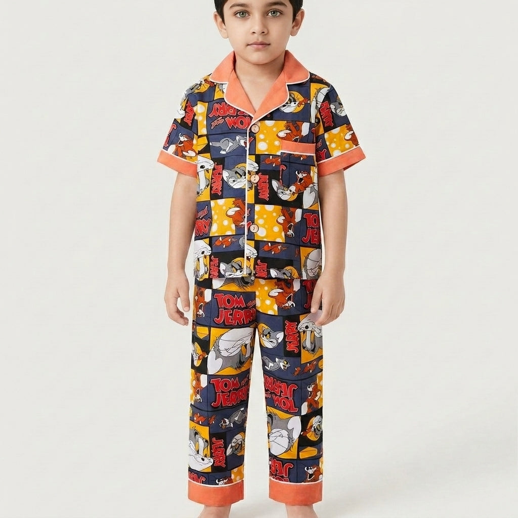 Tom & Jerry Boys Cotton Night Suit Set | Cartoon Print Kids Sleepwear (1–10 Years) | Coryn & Kin