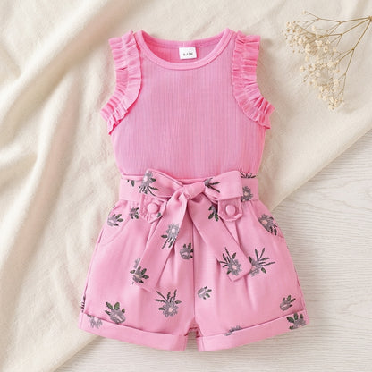 Elegant Pink Floral Girls' Top & Shorts Set – Stylish Summer Outfit for Baby & Toddler Girls