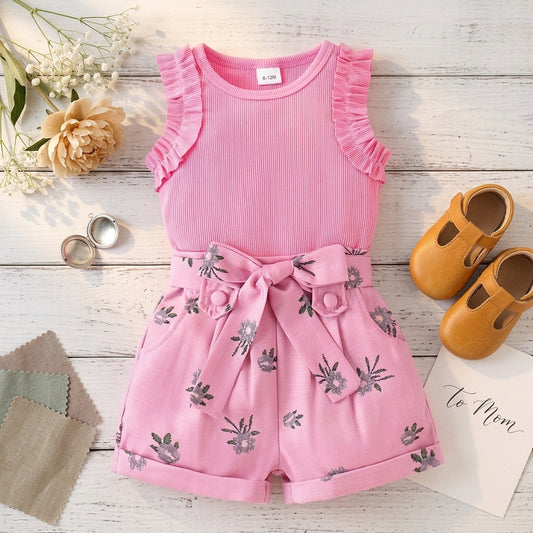 Elegant Pink Floral Girls' Top & Shorts Set – Stylish Summer Outfit for Baby & Toddler Girls