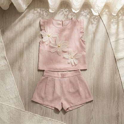 Blush Pink Floral Baby Girl Top & Shorts Set | Elegant Cotton Outfit (0–3 Years) | Coryn & Kin