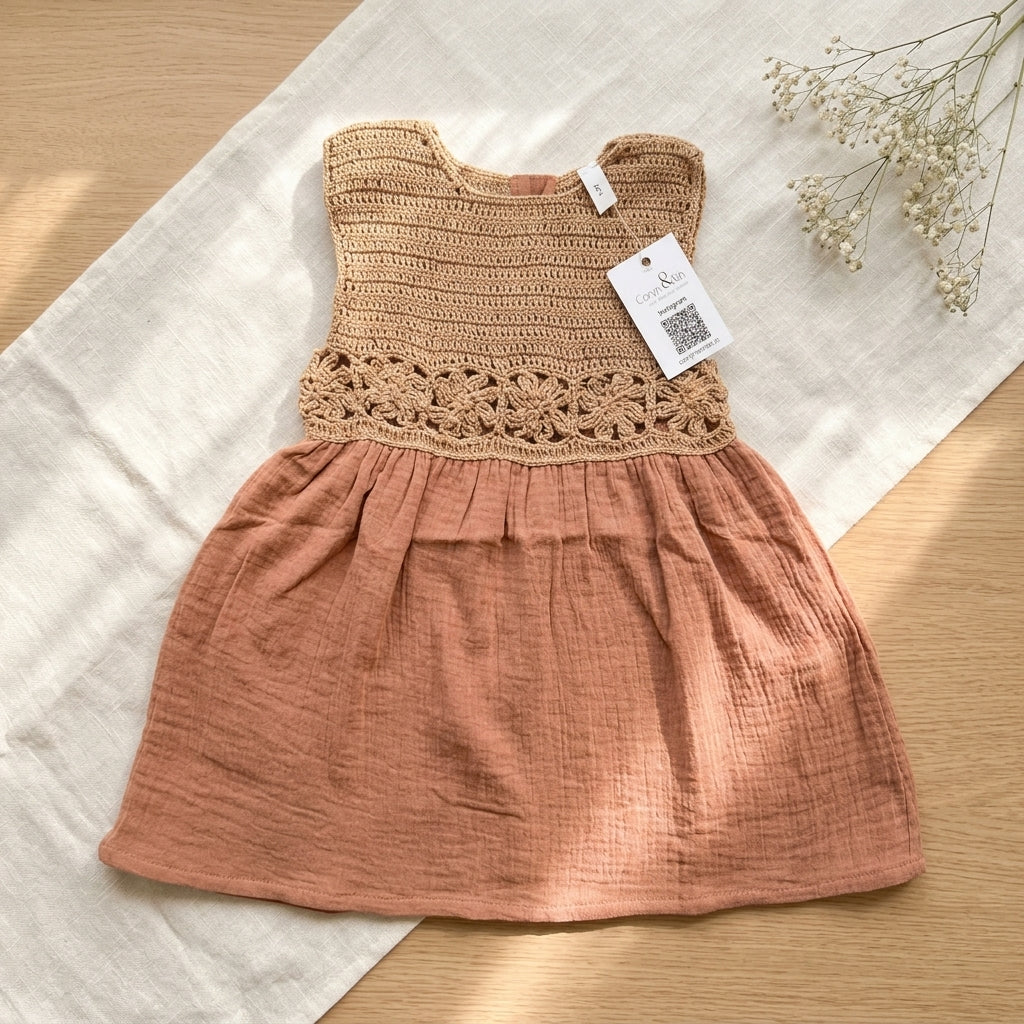 Girls Crochet Muslin Dress | Soft Cotton Boho Dress for Kids (1–7 Years) | Coryn & Kin