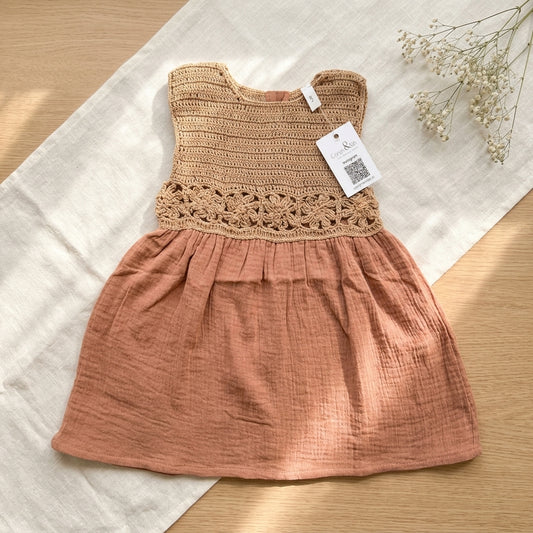 Girls Crochet Muslin Dress | Soft Cotton Boho Dress for Kids (1–7 Years) | Coryn & Kin