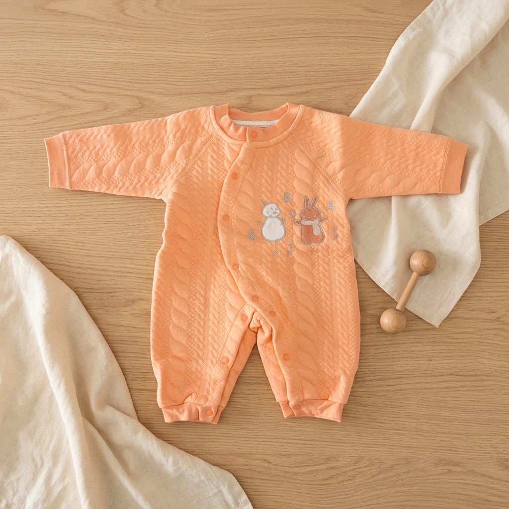 Baby Boys Orange Romper | Soft Full Sleeve Romper for Infants