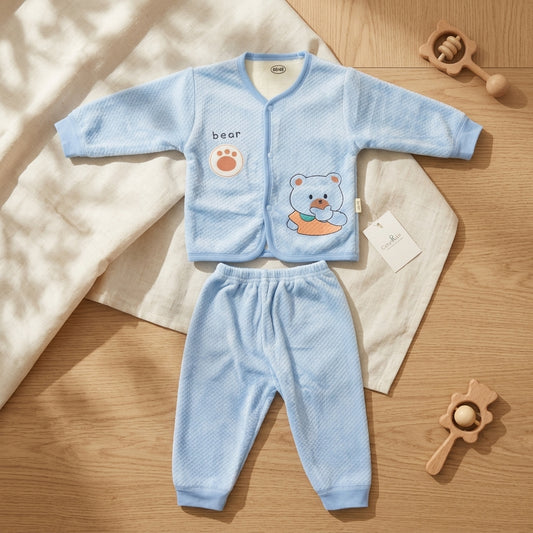 Baby Boys Premium Fleece Clothing Set | Soft Warm Winter Co-Ord Set with Bear Print (0–12 Months)