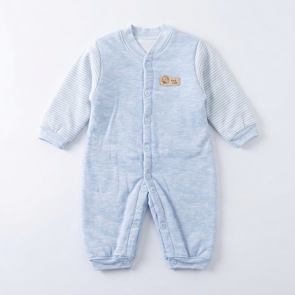 Sky Blue Cotton Baby Boy Romper | Soft Full-Sleeve Button Romper for Newborns & Infants