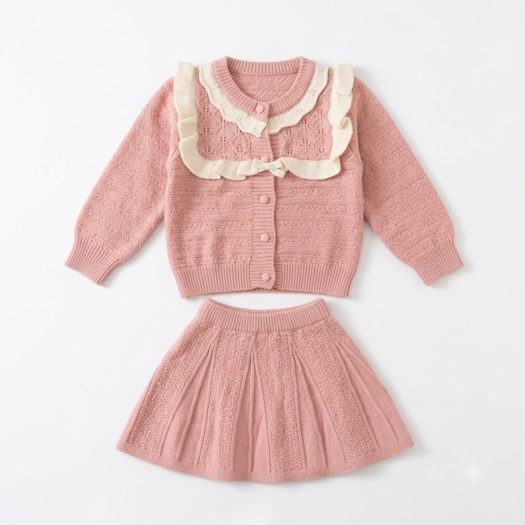 Girls Dusty Pink Knit Sweater & Pleated Skirt Set