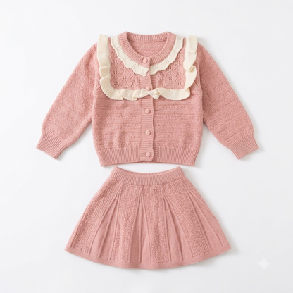 Girls Dusty Pink Knit Sweater & Pleated Skirt Set