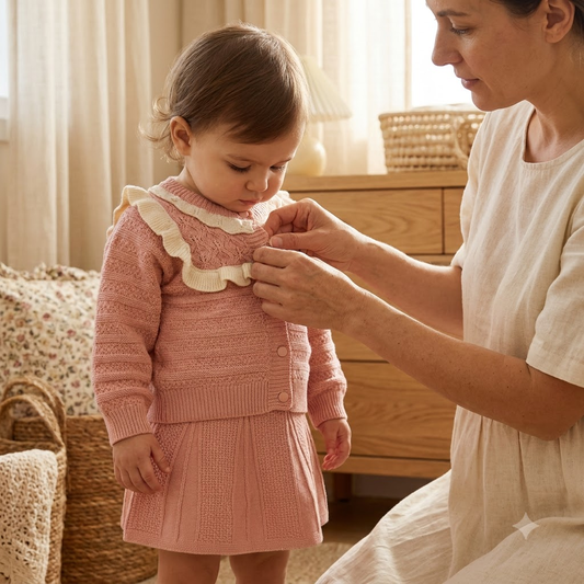 Girls Dusty Pink Knit Sweater & Pleated Skirt Set