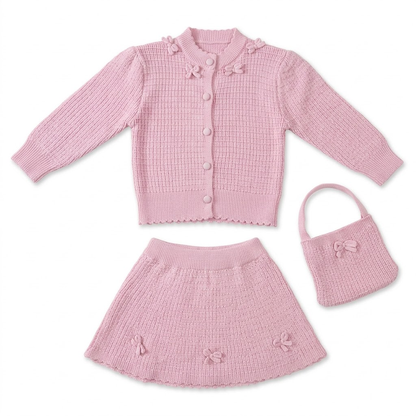Girls Pink Knit Sweater & Skirt Set with Matching Purse