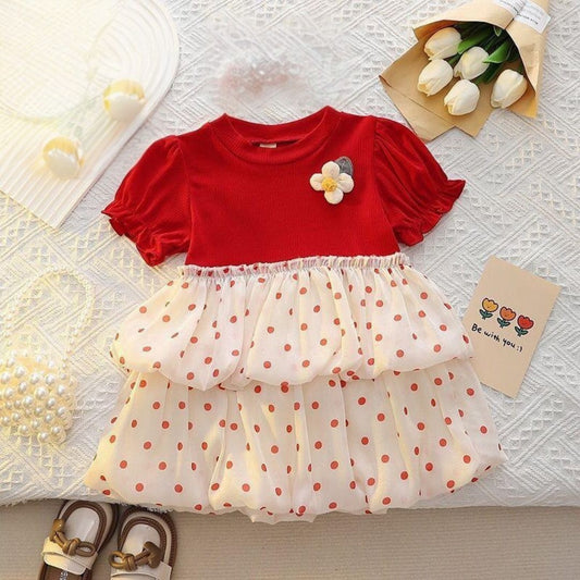 Cherry Pop Polka Dot Baby Dress – Red & White Delight (0–3 Years)